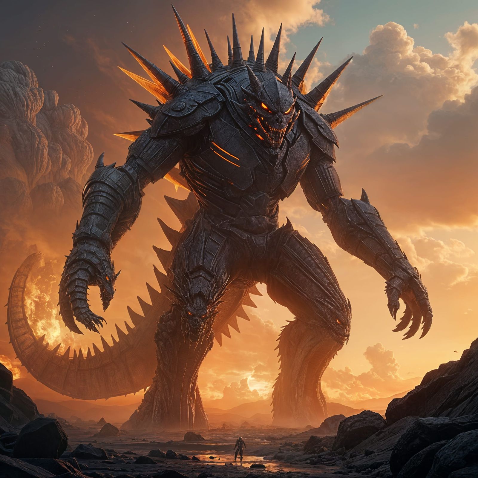 Colossal Kaiju Rises Over Apocalyptic Volcano Landscape