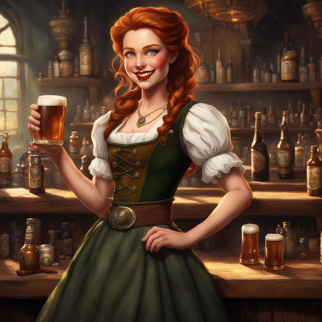 Auburn-Haired Serving Wench with Amber Ale