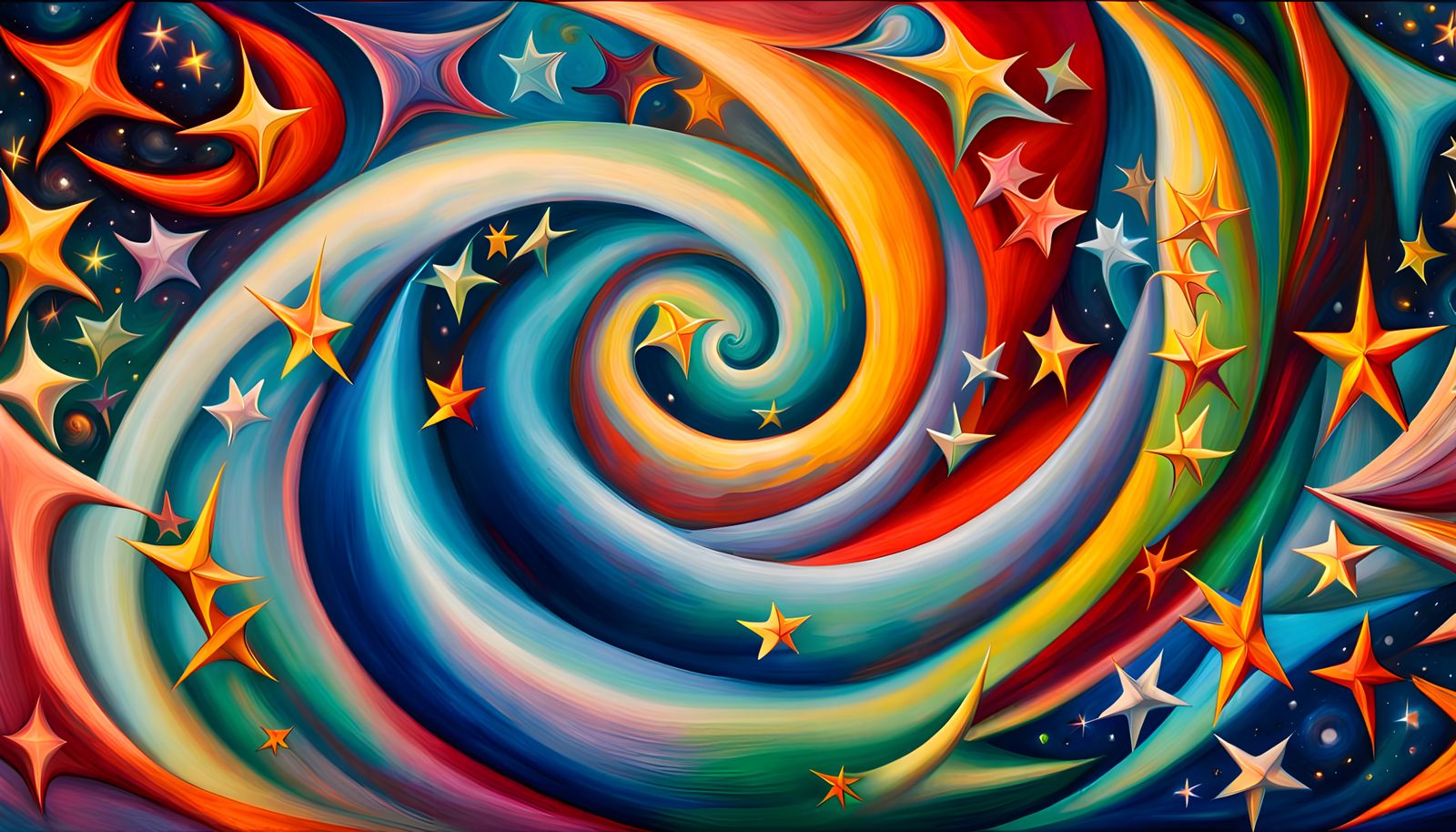 Iridescent Stellar Vortex in Impasto Oil Style