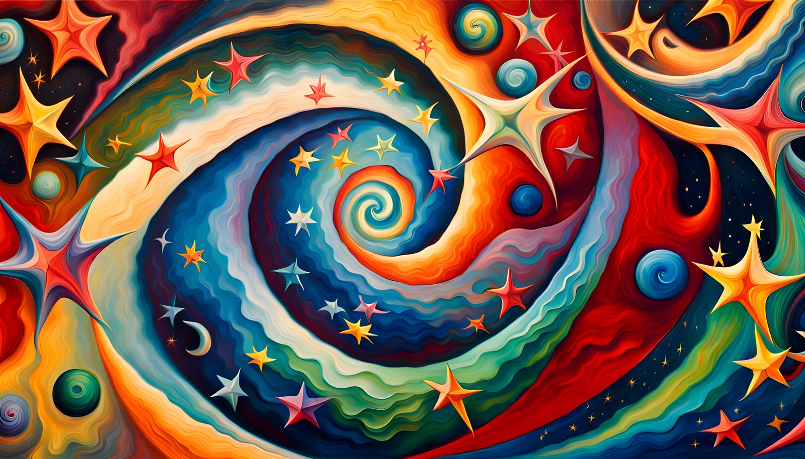 Swirling Stars in Deep Space: Impasto Oil Painting