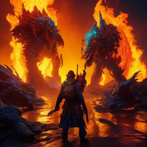 Fiery Lava Elementals in a Volcanic World