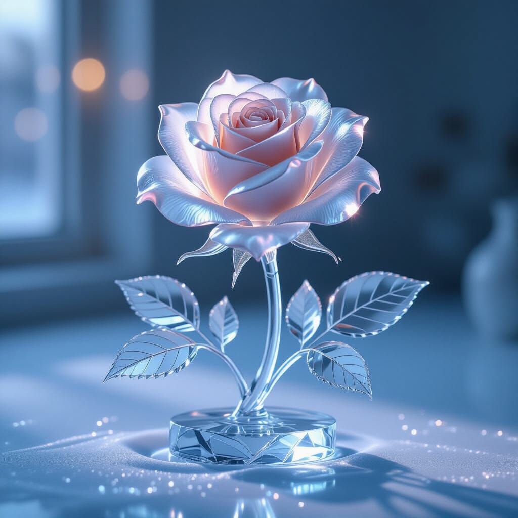 Delicate Ice Rose Sculpture with Translucent Sheen