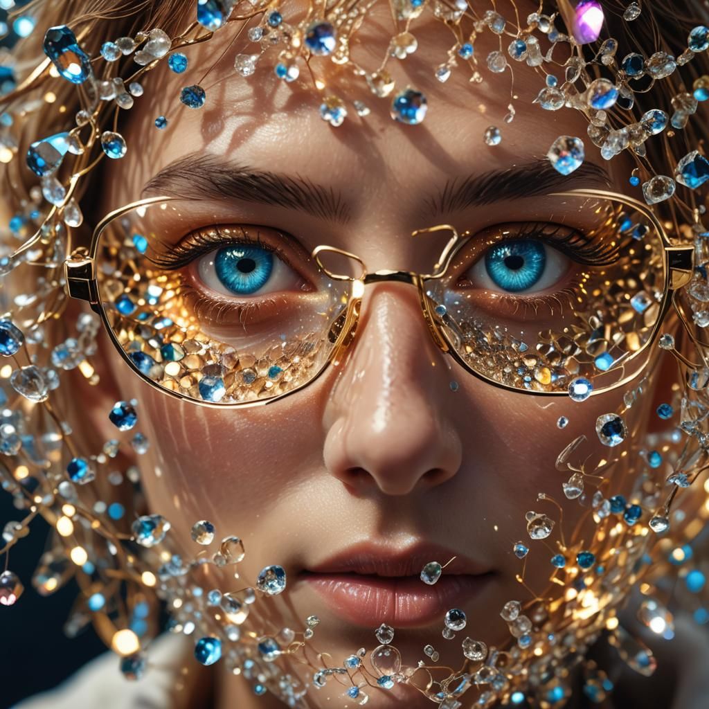 Crystal Eye Glasses Reflecting Light: Vivid Digital Art