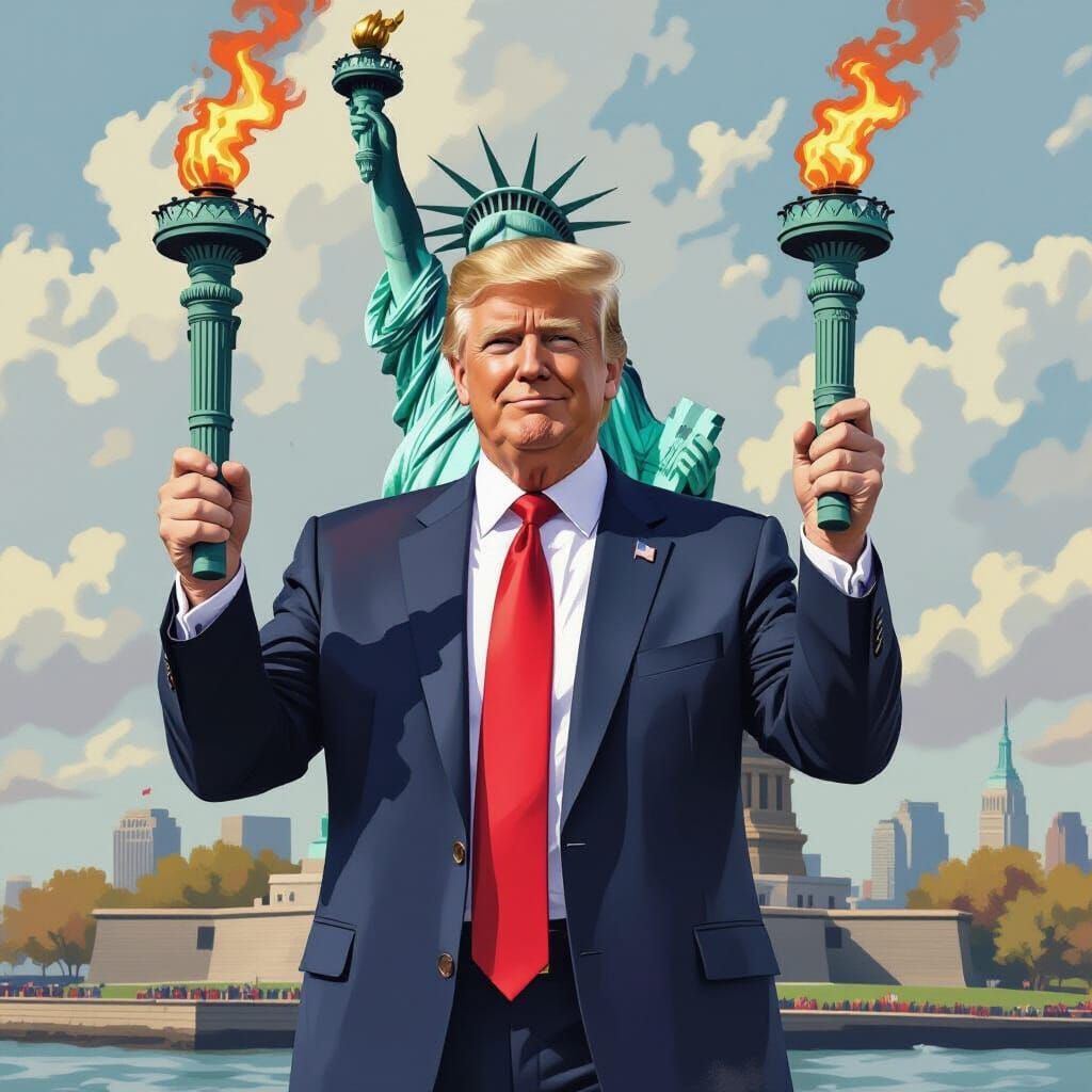 Statue of Liberty with Torchbearer, Rockwell-esque Style
