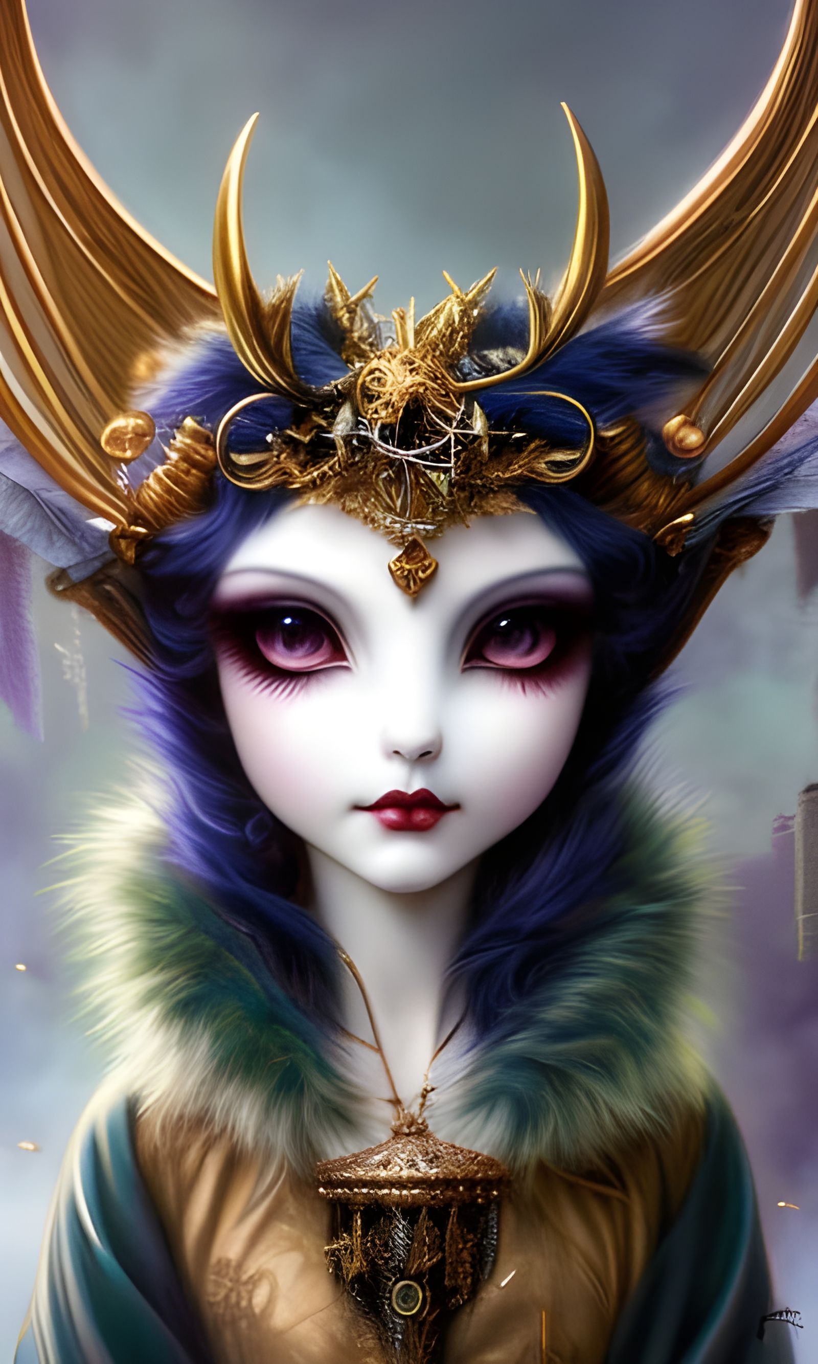 Gothic Navi Girl with Autumn Leaves