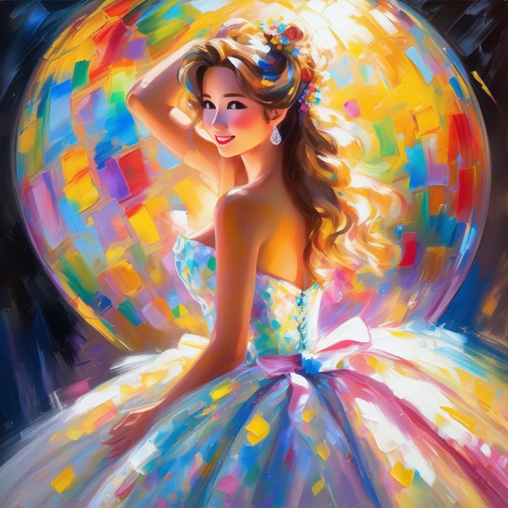 Glowing Ball Gown Portrait in Vibrant Prism Colors