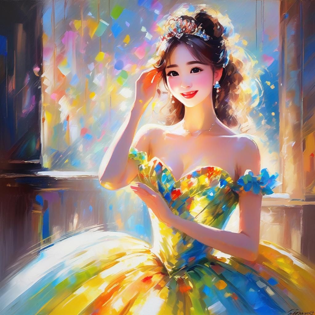 Lady in Glowing Gown with Impressionistic Touches