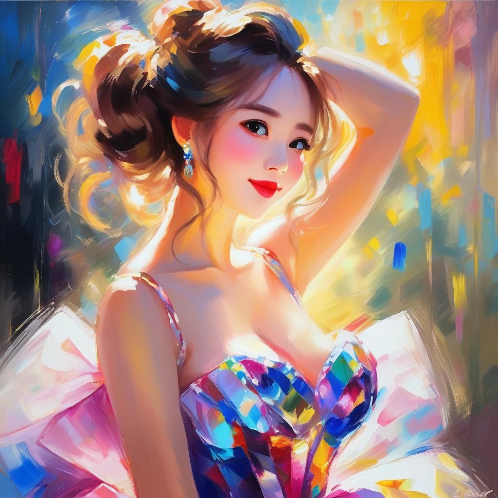 Lady in Glowing Gown with Celestial Hair