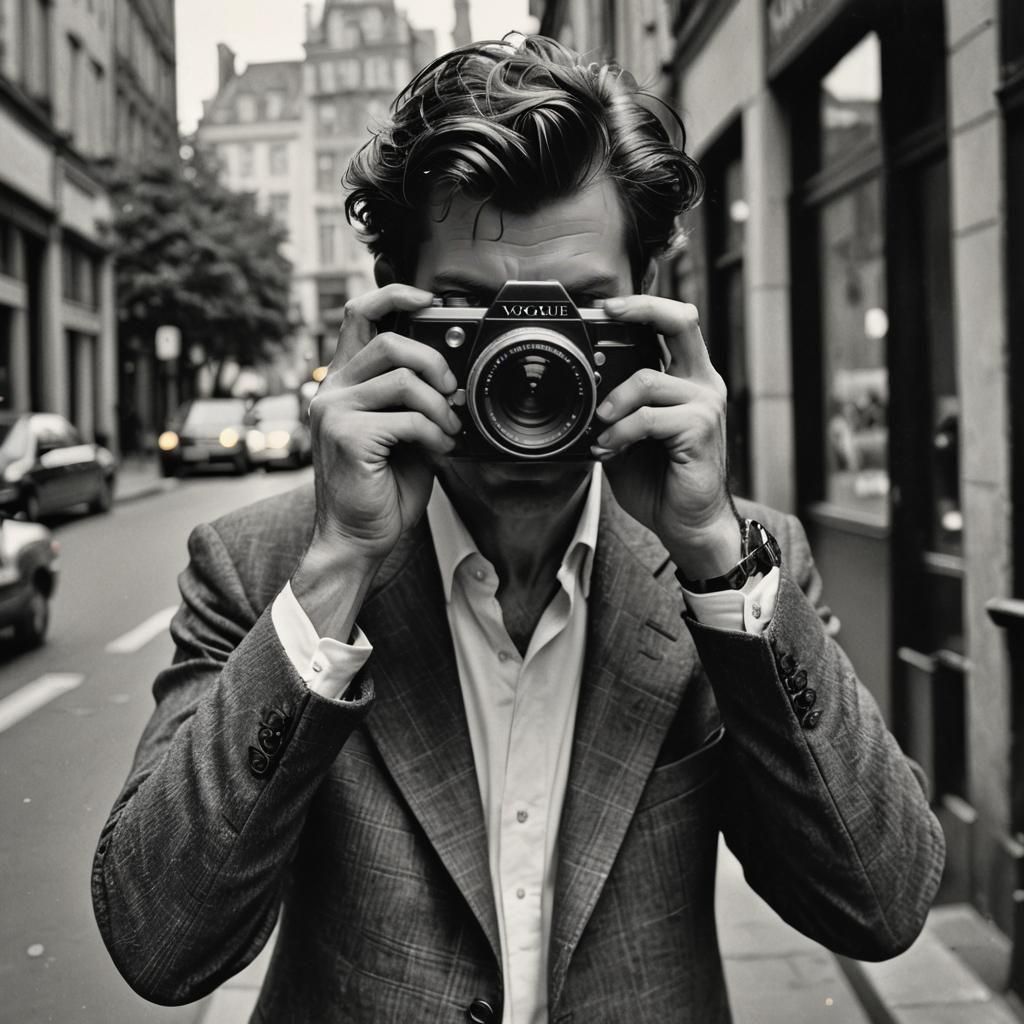 Mysterious Photographer: Hyperrealistic Black and White Vogu...