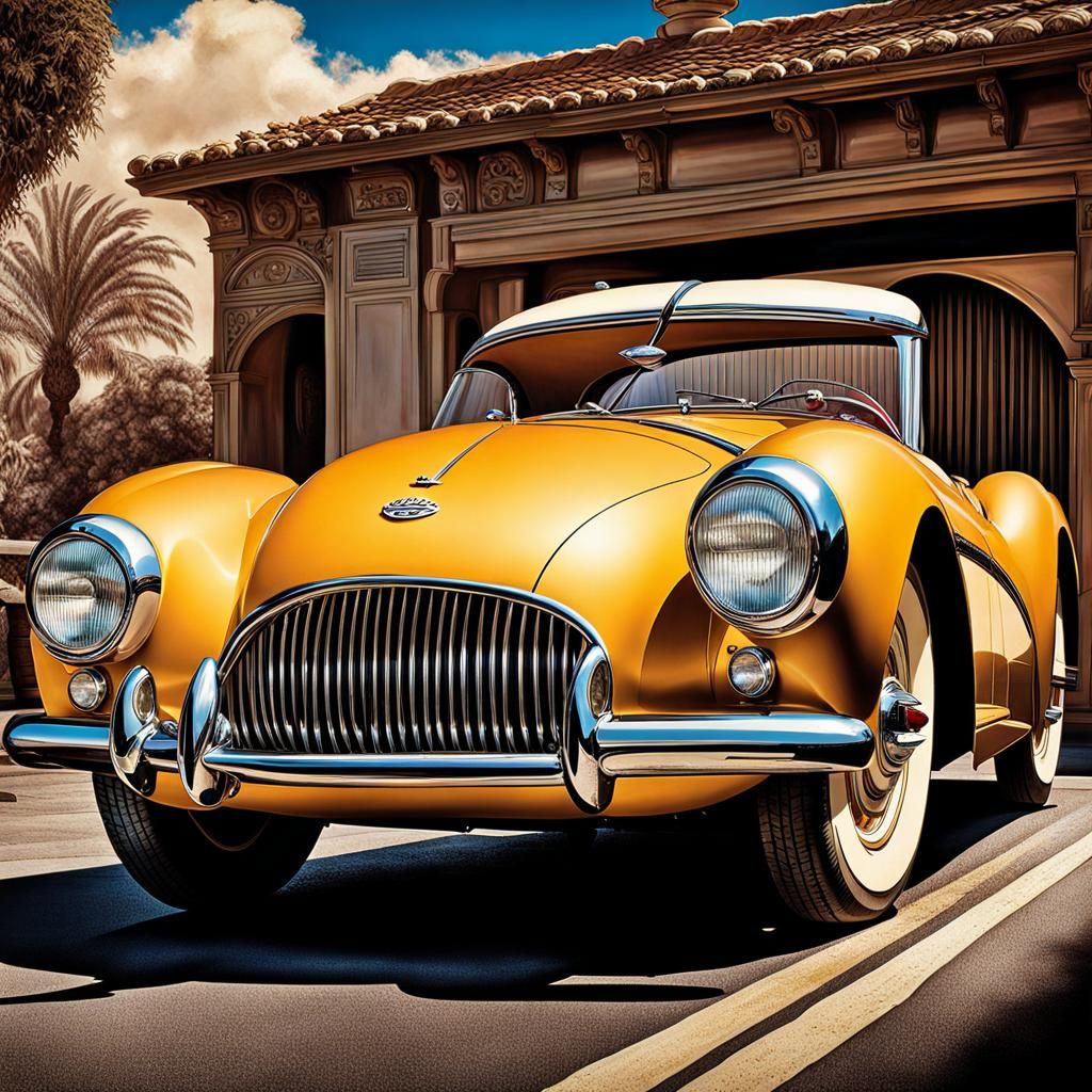 Vintage Sports Car Poster in Comic Art Style