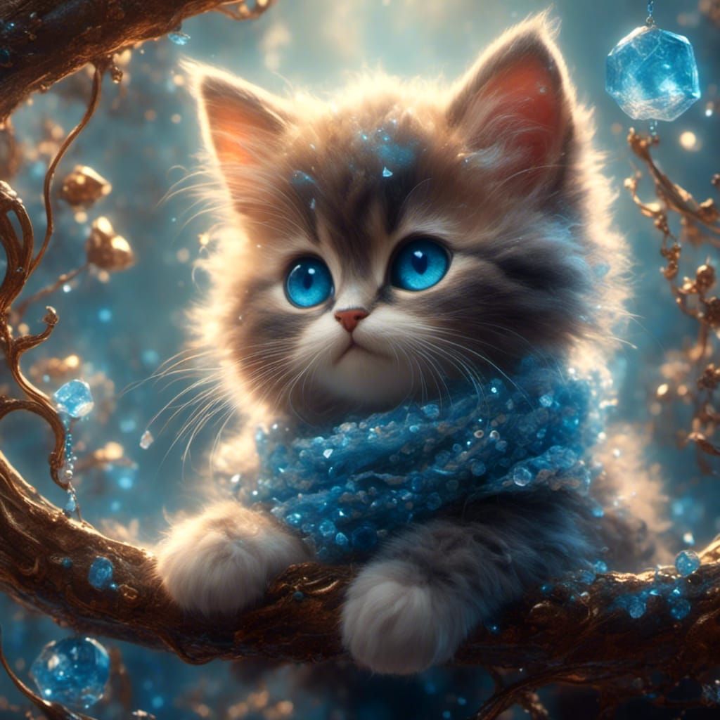 Adorable Kitten with Blue Eyes on Cat Tree