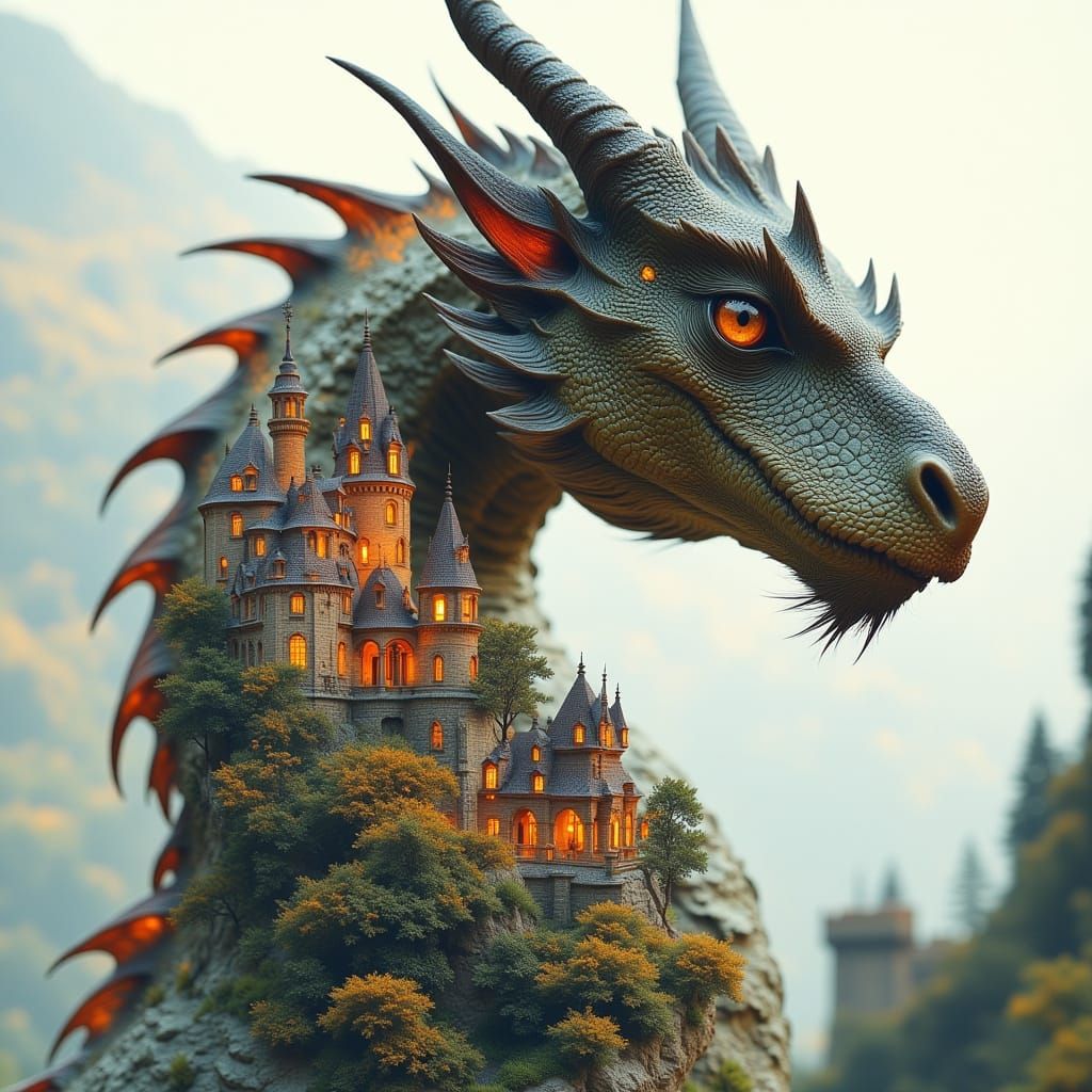 Epic Medieval Dragon Amidst Castle Ruins