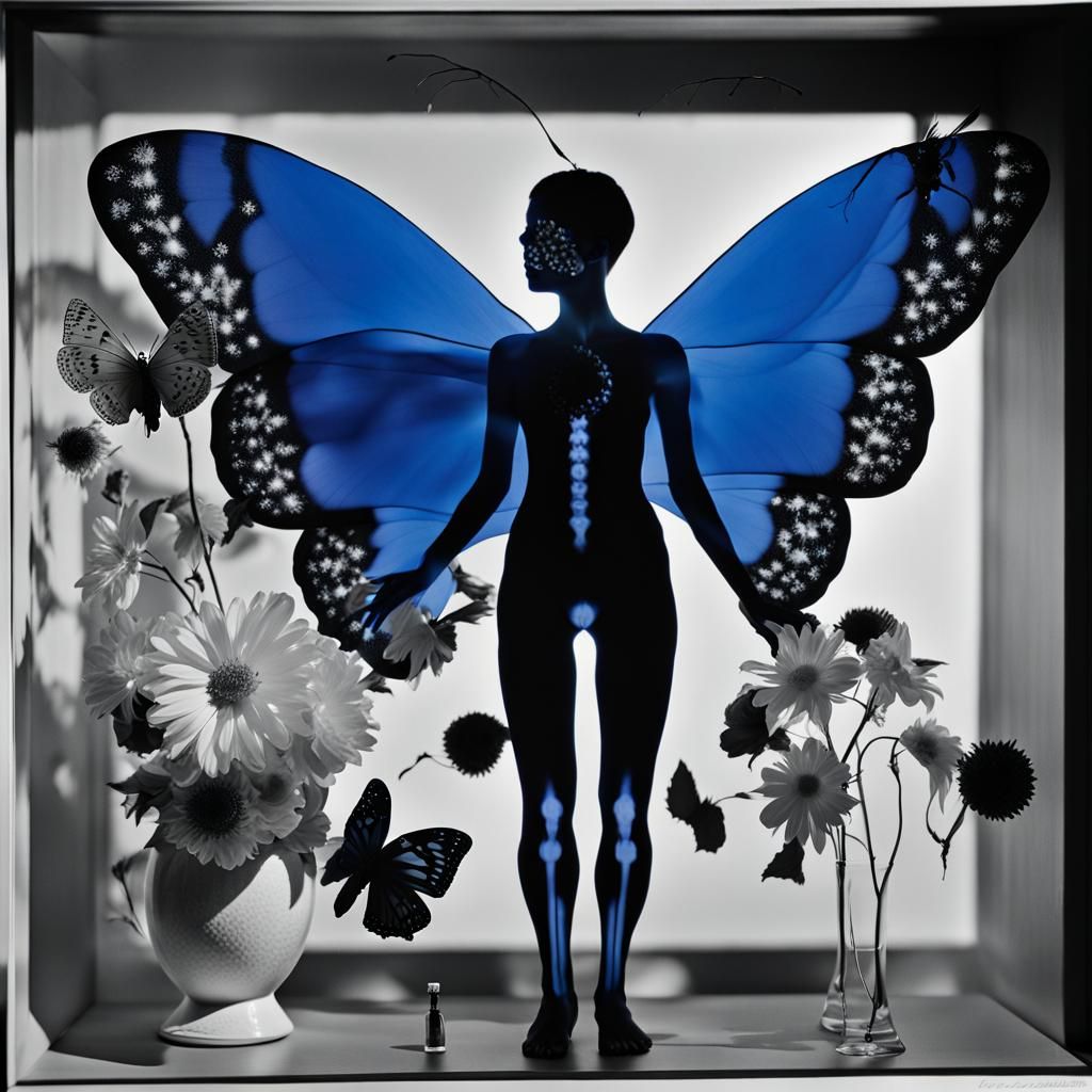 Blue Glass Fairy Photogram in Sci-Fi Style