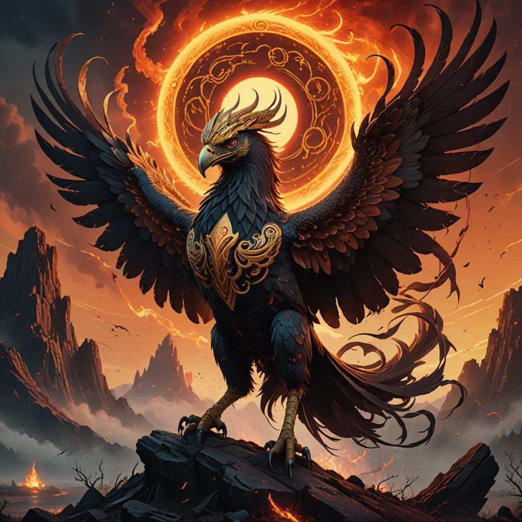 Majestic Phoenix Rising Against Blood Moon