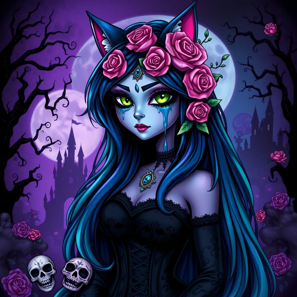 Ethereal Feline Goddess in Dark Fantasy Art