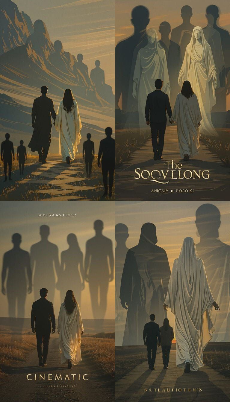 Two Figures Walk Towards Sunset on an Open Path