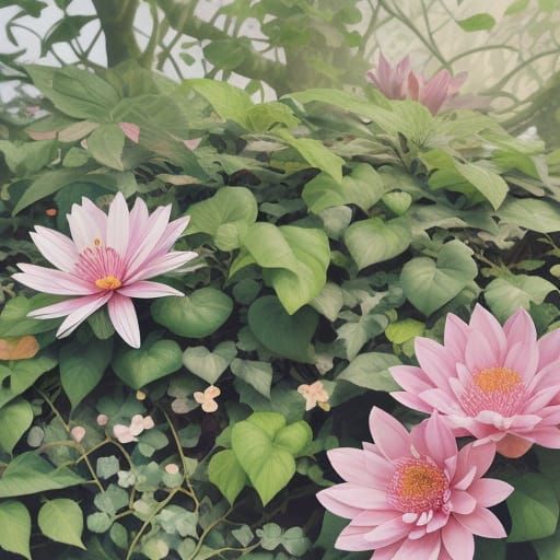 Plants Growing in Hidden Places: Vibrant Digital Art