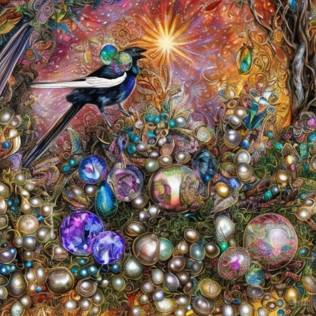 Magpie Fae's Nest with Jewels and Crystal Prisms