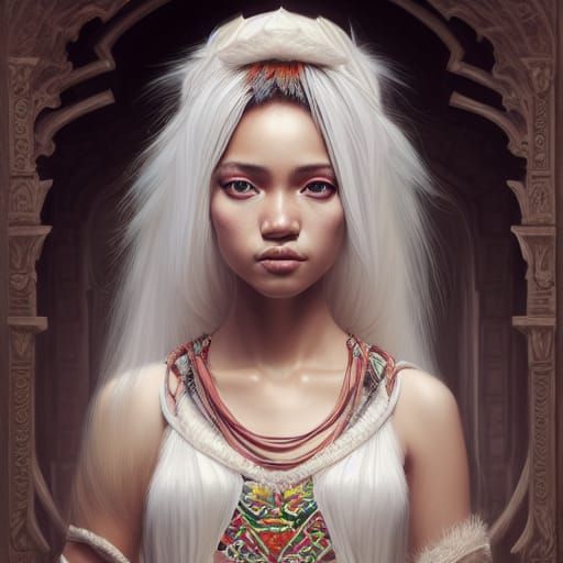 Madagascar Woman with White Hair in Hyper-Realistic Style