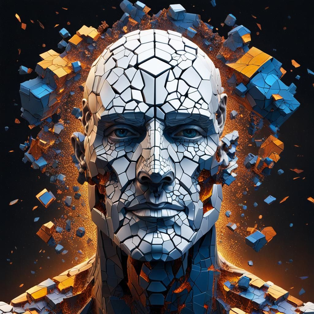 Surreal Portrait of Fragmented Man in Cosmic Style
