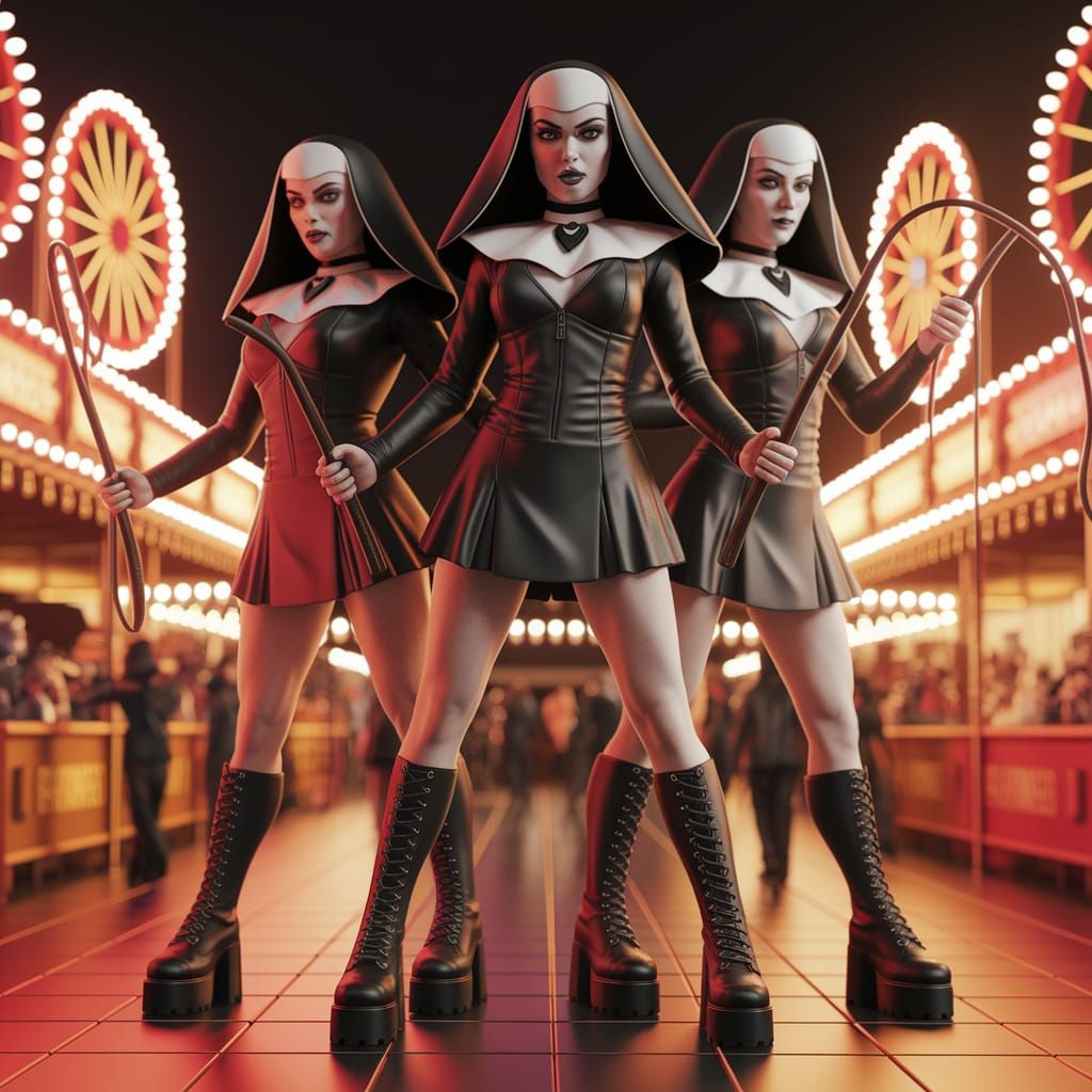 Vampira and Twin Sisters as Gothic Villainous Nuns in 3D Gam...