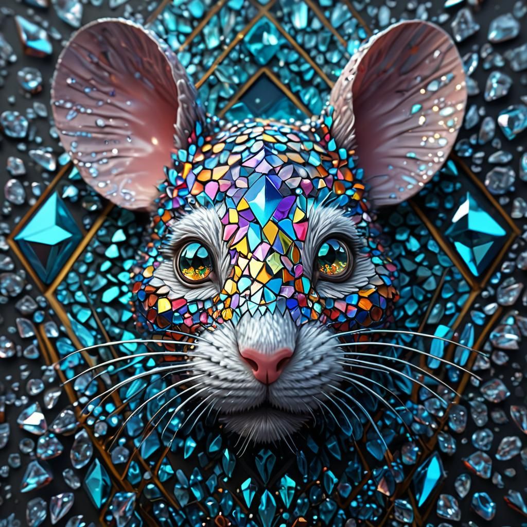 Diamond Mouse Portrait in Art Nouveau Style
