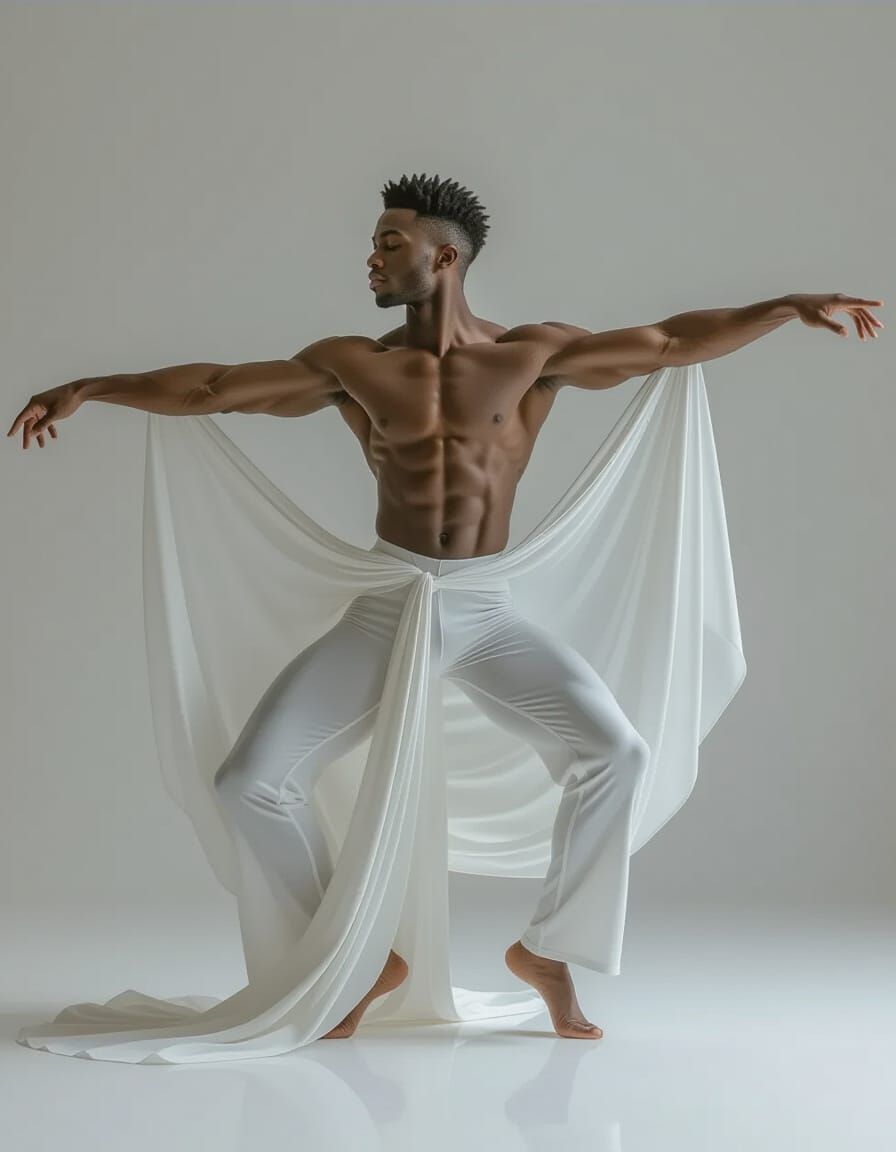 Dramatic Ballet Dancer in White, Studio Setting