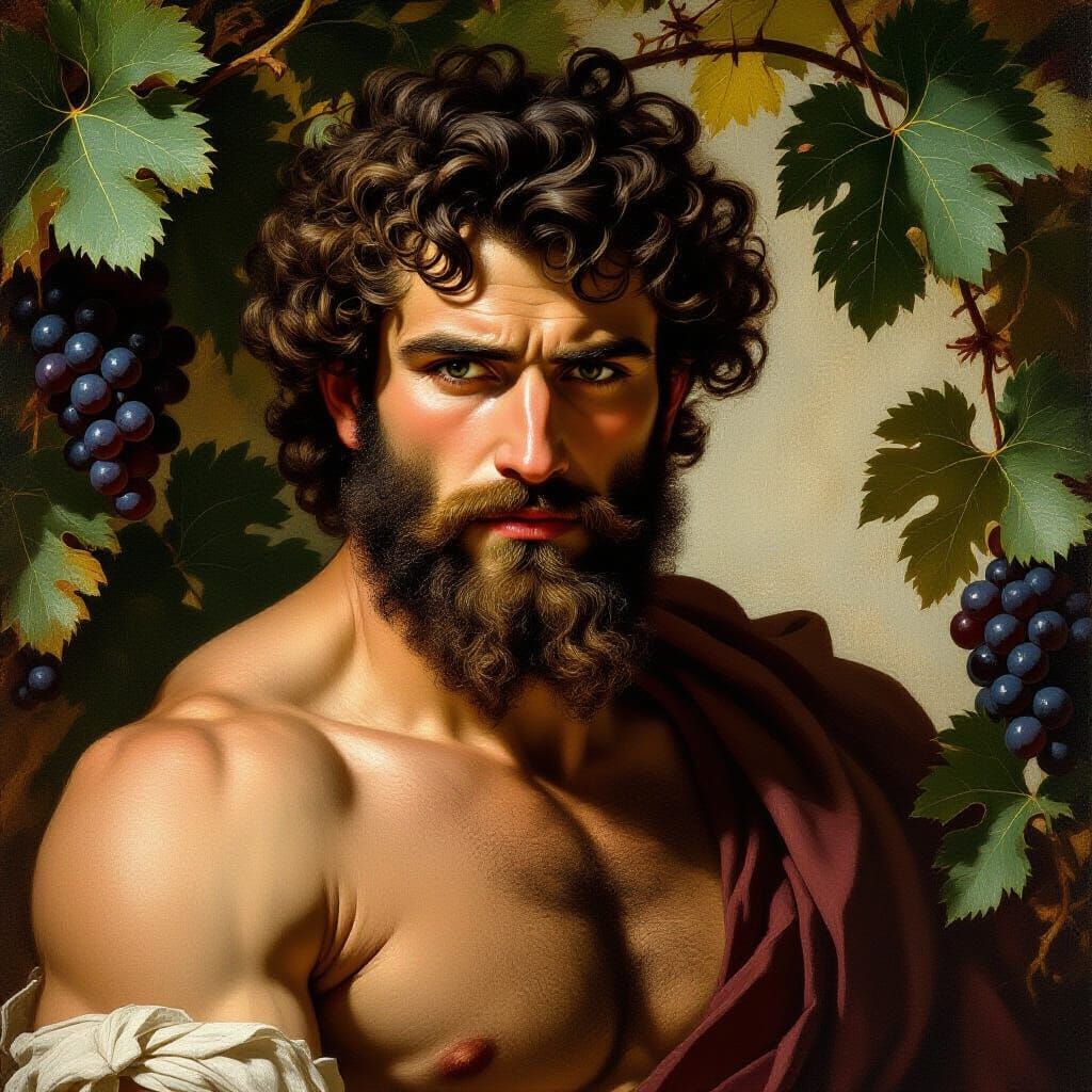 Bacchus, God of Wine, in Sensual Neoclassical Oil Painting