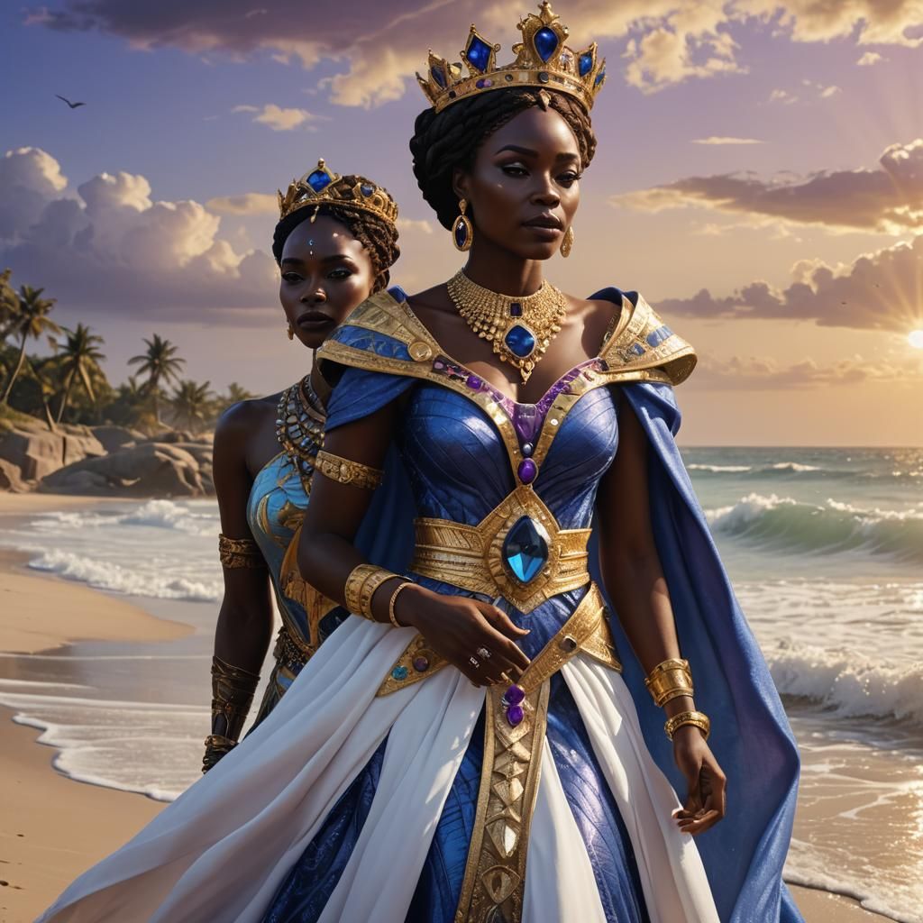 African Royalty Embrace on a Sunny Beach
