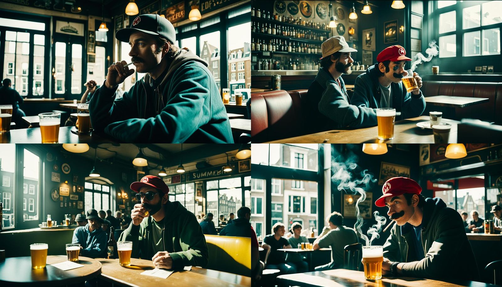 Mario in Amsterdam Cafe: Cinematic Film Still