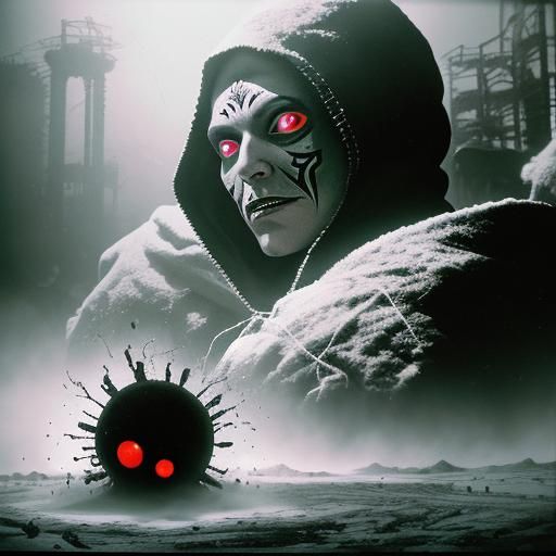 Surreal Cult Ritual in Abandoned Factory Photo