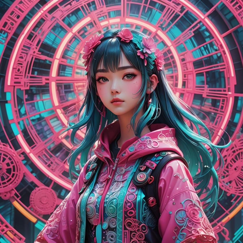 Anime Woman in Harajuku Style, 3D Rendered