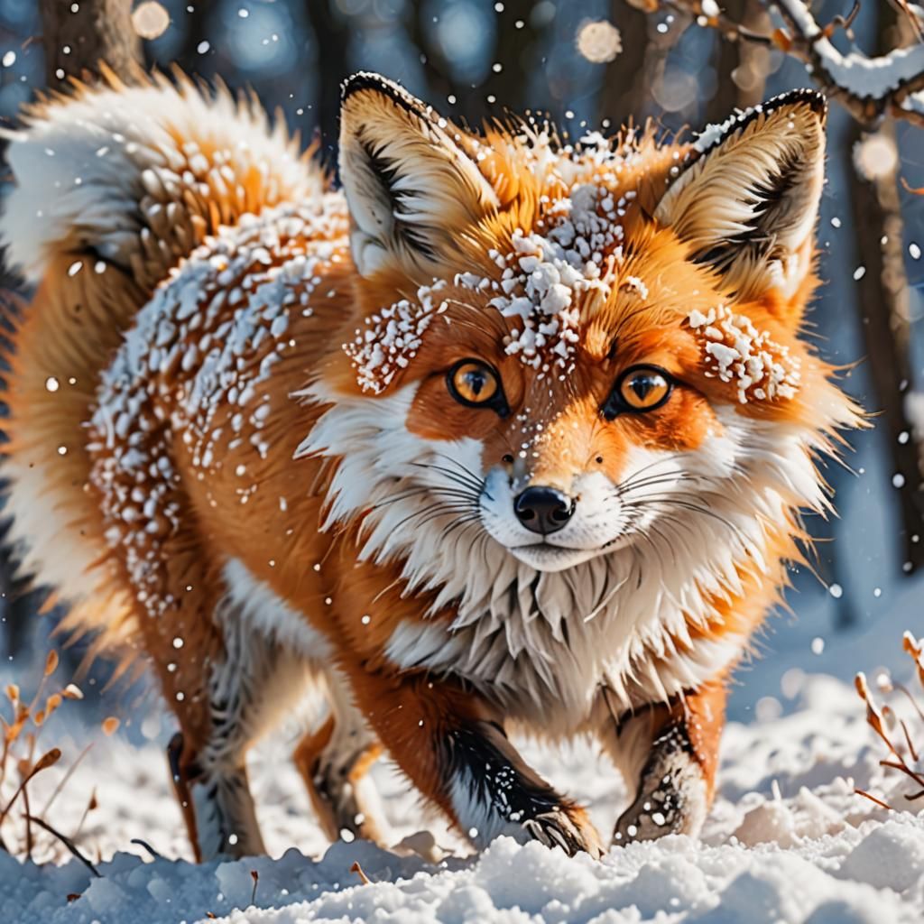 Vibrant Snow Fox in Cinematic Hyper-Realism