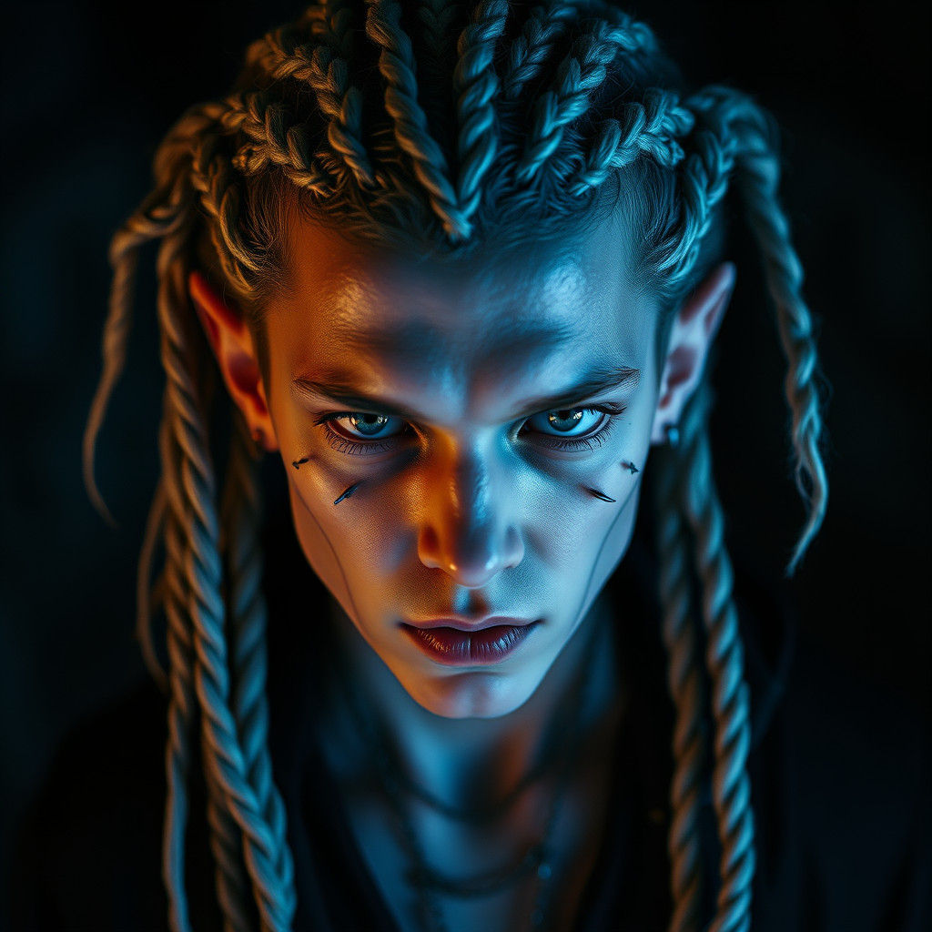 Intense Young Demon with Braids: Cinematic Dark Fantasy