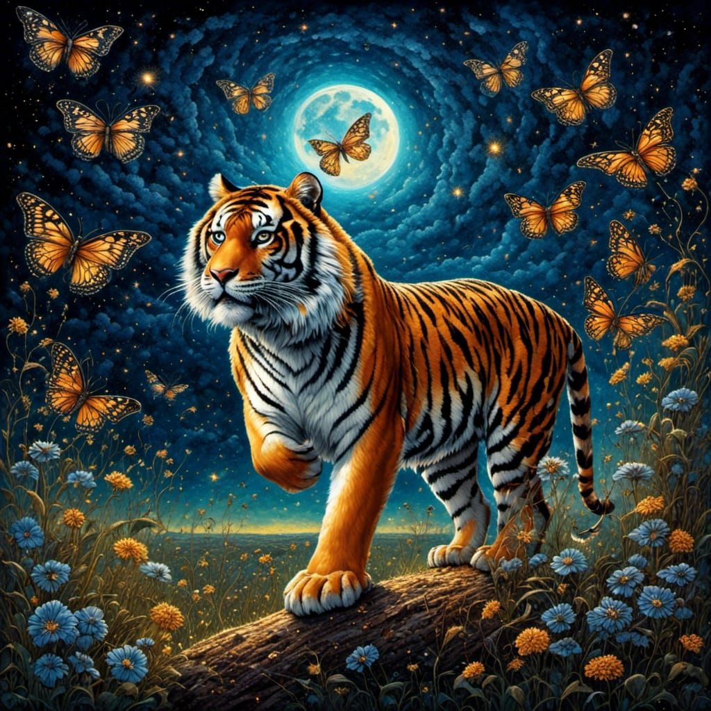 Winged Tiger Flying Over African Savannah