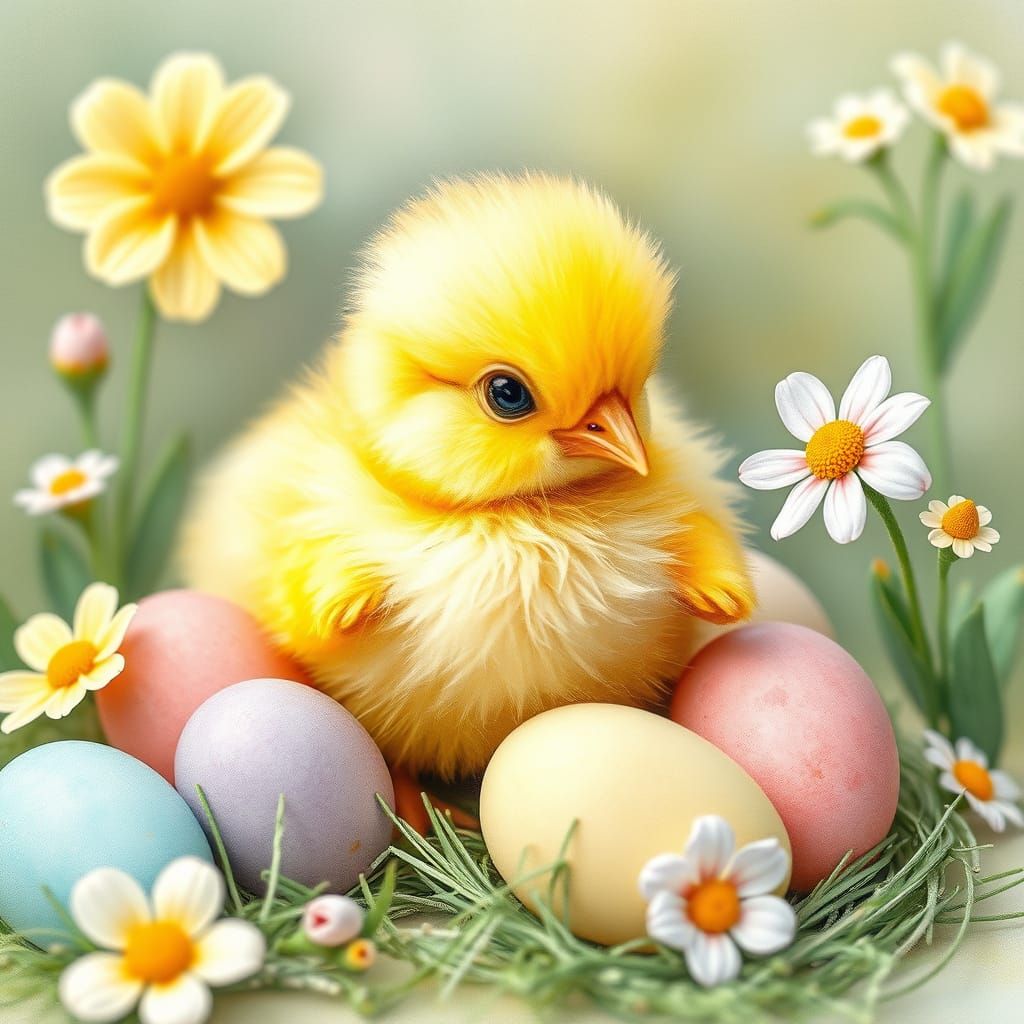 Whimsical Easter Chick in Pastel Hues