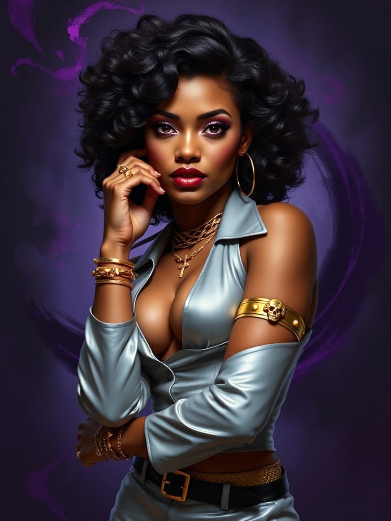 Confident Woman in Futuristic Silver Outfit