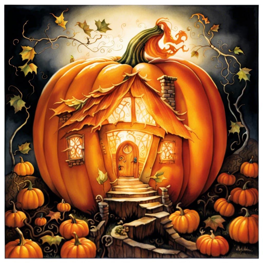 Enchanting Pumpkin House Storybook Illustration