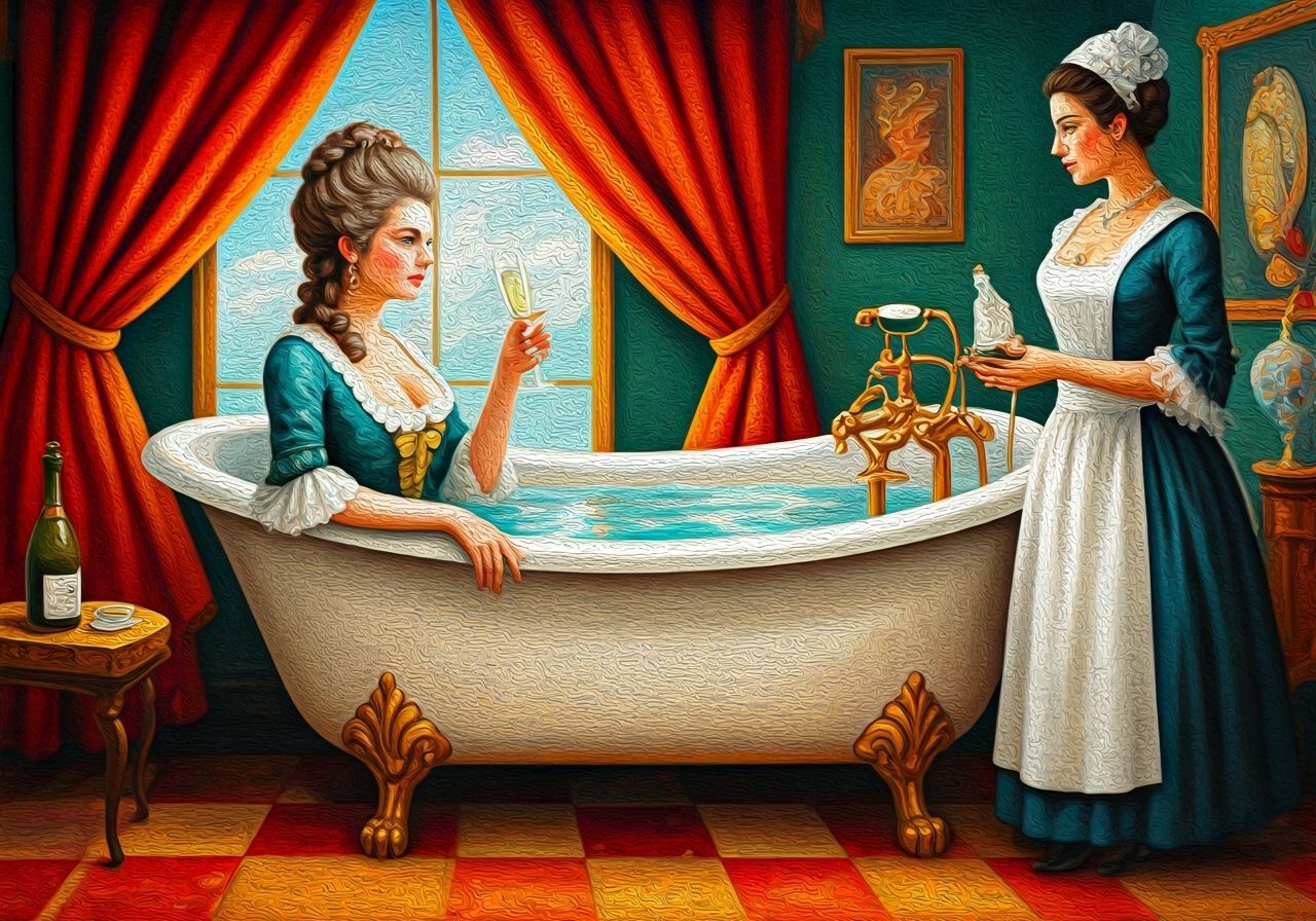 Lady in Champagne Bath, Folk Art Style