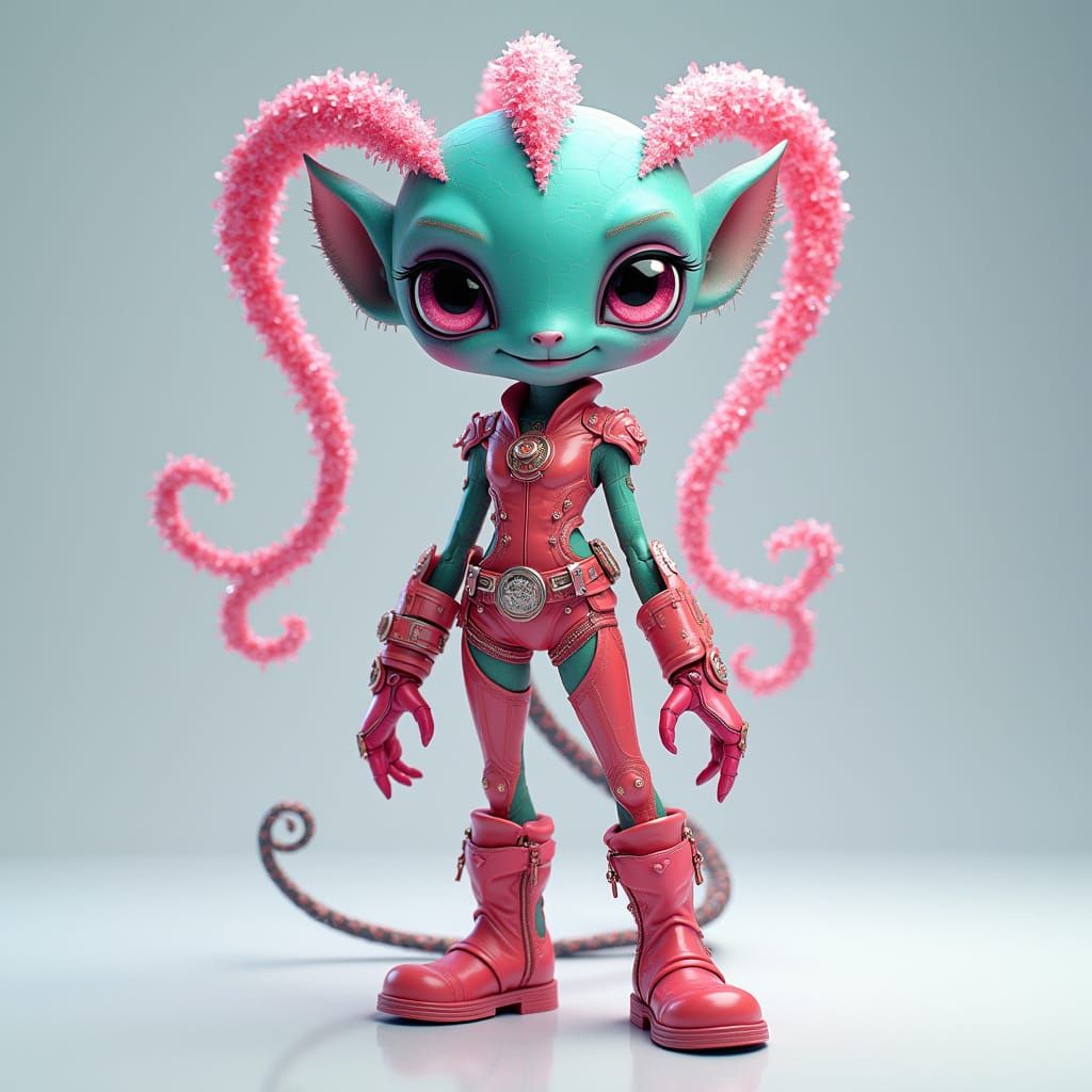 Whimsical Alien Girl in Vibrant Cel-Shaded Style