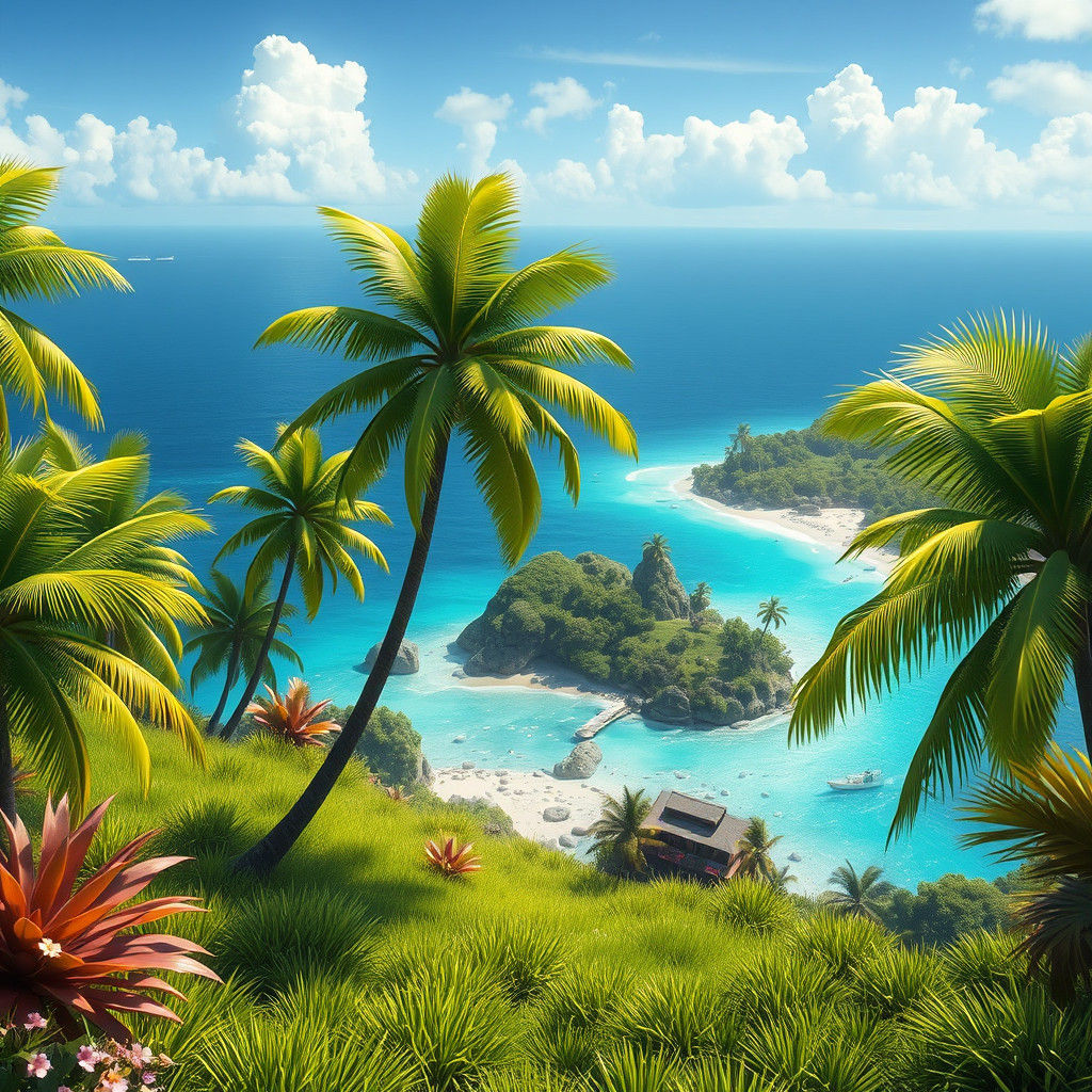 Tropical Island Paradise: Lush Green Fantasy Concept Art