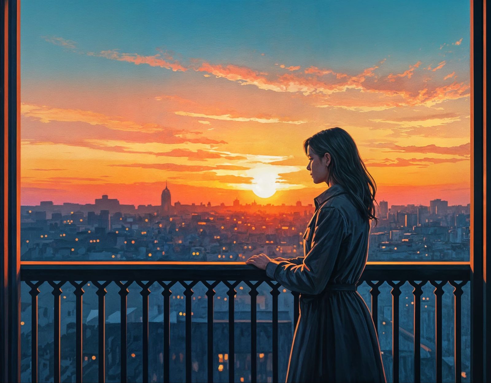 Sunset Portrait in Vibrant Gouache