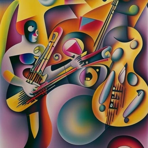 Surreal Jazz Musician in Armor with Futuristic Ensemble