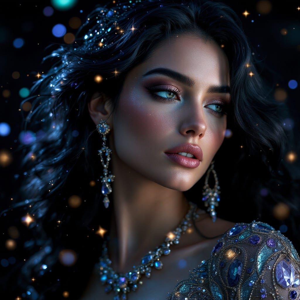 Ethereal Goddess in Iridescent Gown