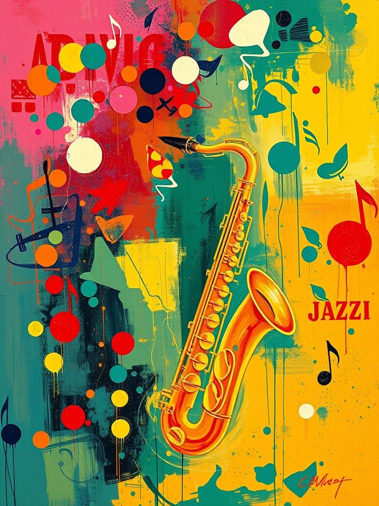 Abstract Jazz Saxophone Art in Expressionist Style
