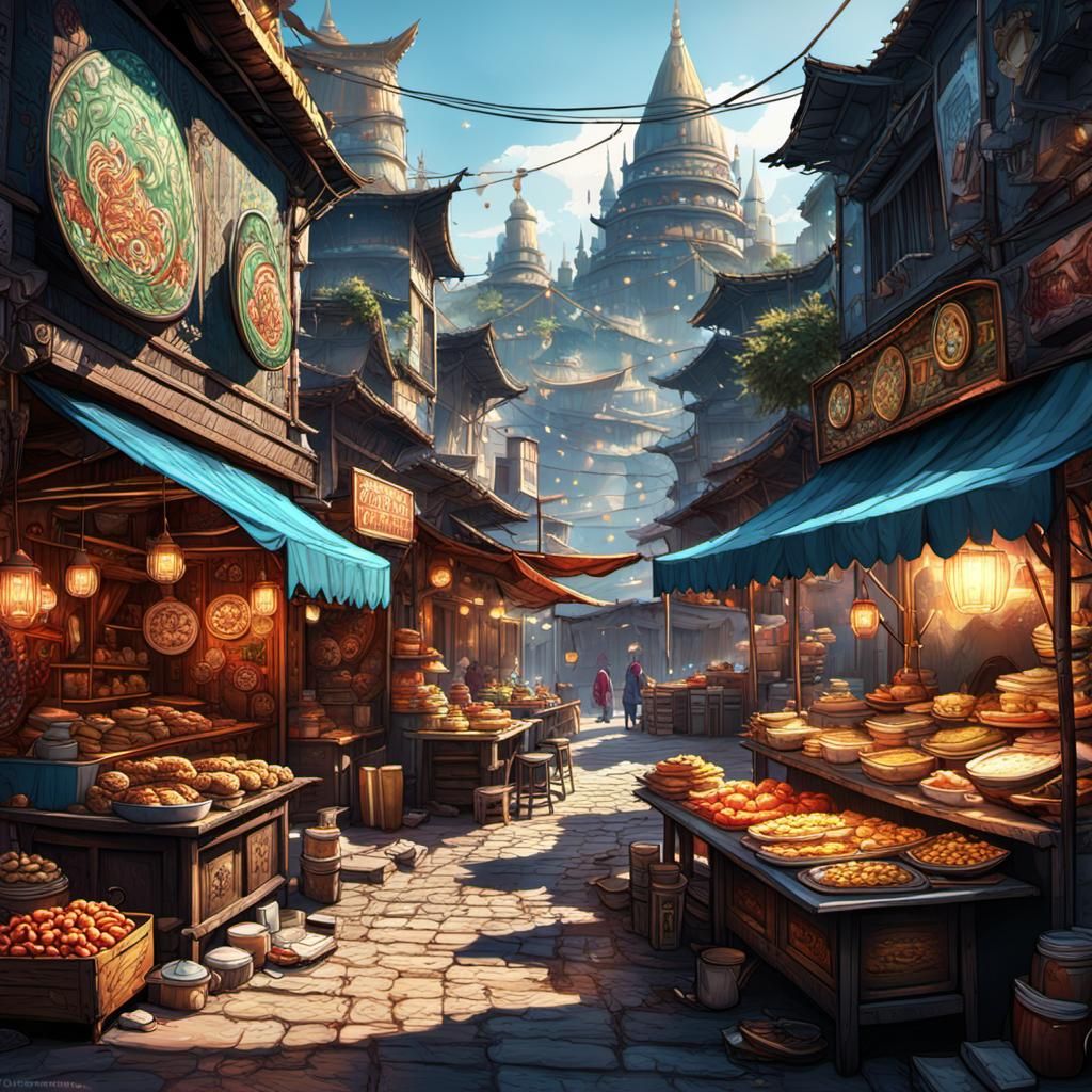 Vibrant Street Food in Muslim Country as Comic