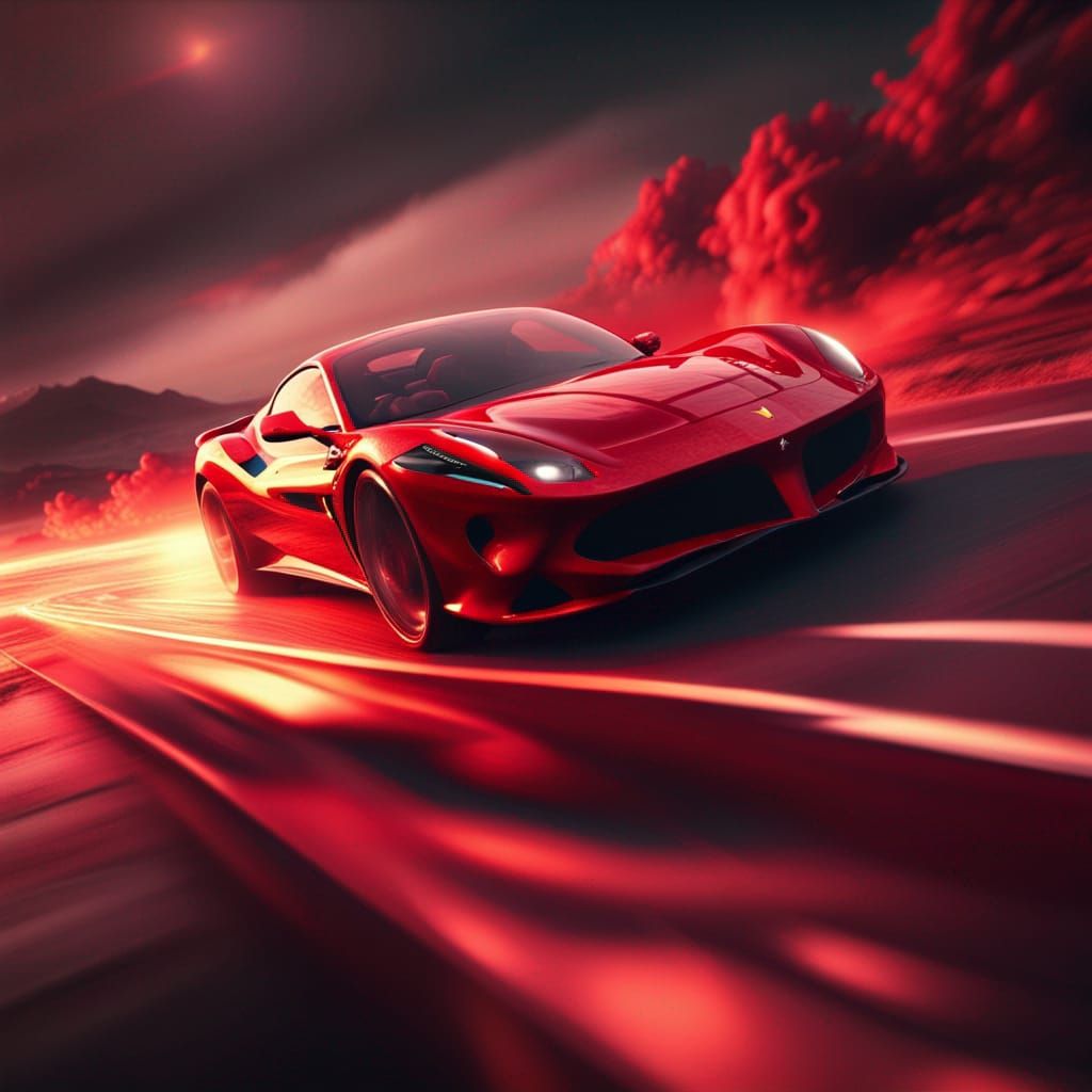 Spiderman Driving Ferrari in Hellish Red Atmosphere