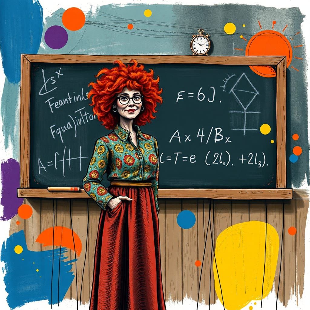 Teacher with Red Hair in Expressive Illustration Style