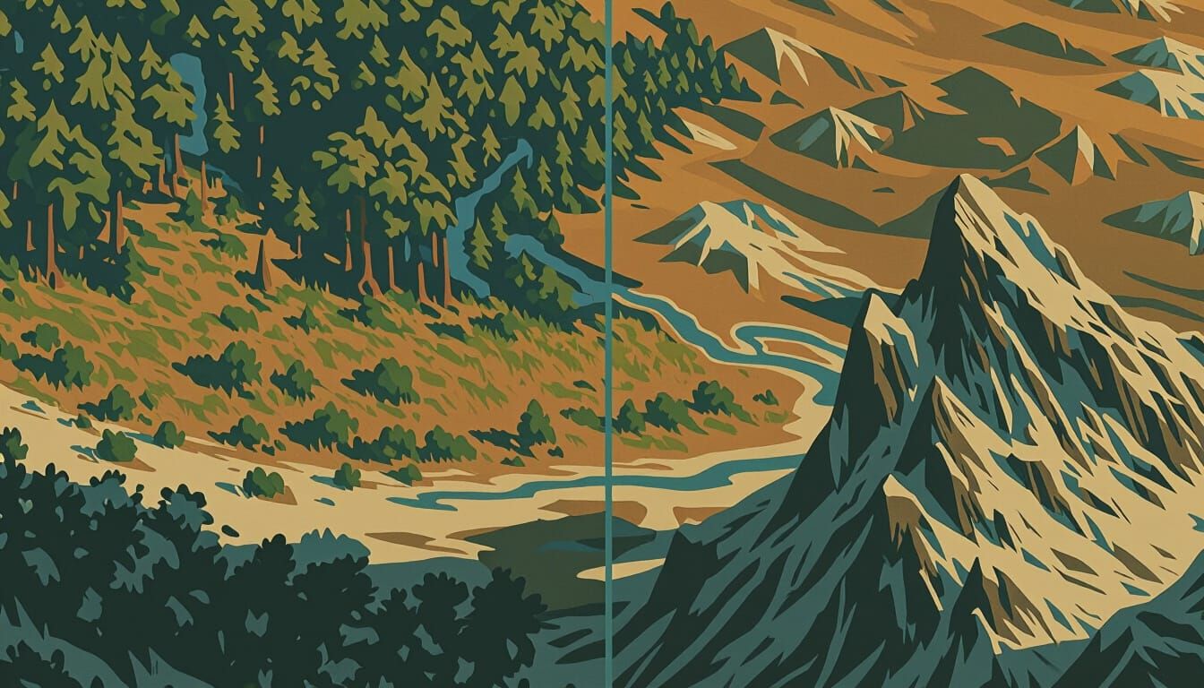 Map of Five Distinct Biomes in Digital Art Style