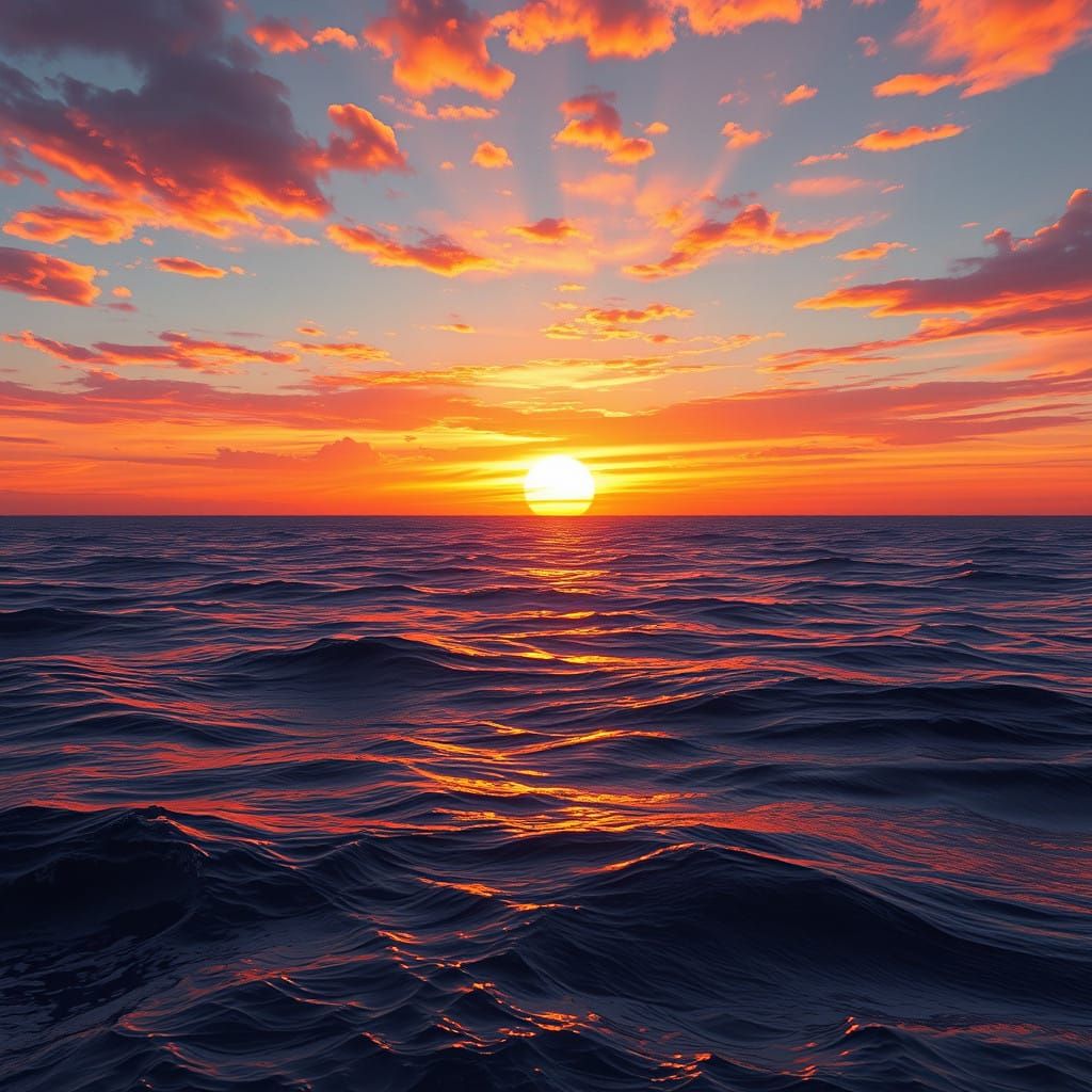Impressionistic Sunset over Serene Ocean with Golden Hues